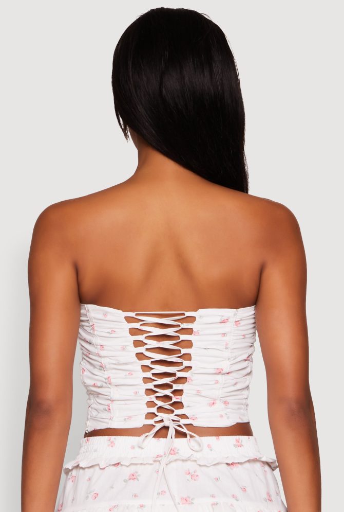 Iris Floral Print Lace Detail Cropped Tube Top - Image 6