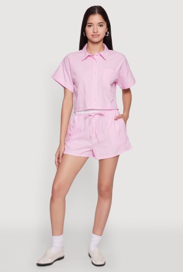 Iris Contrast Trim Pinstripe Shorts