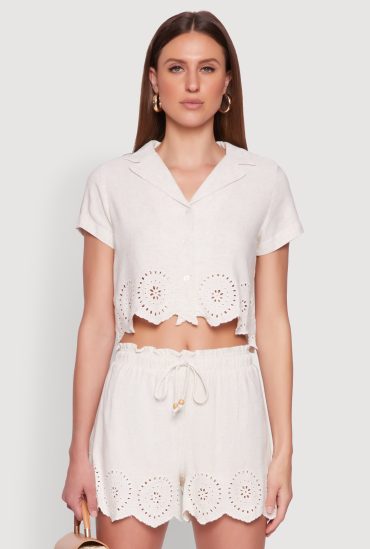 Haute Monde Eyelet Detail Cropped Shirt