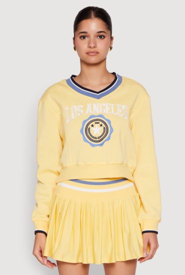Graphic V Neck Varsity Sweatshirt