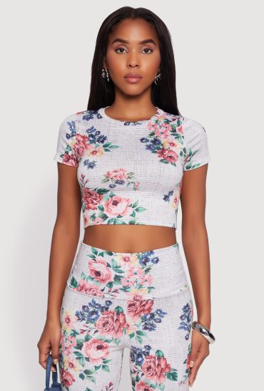 Floral Print High Neck Crop Top