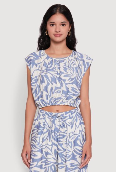 Crepe Knit Printed Pattern Crop Top