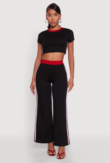 Scuba Contrast Trim Wide Leg Pants