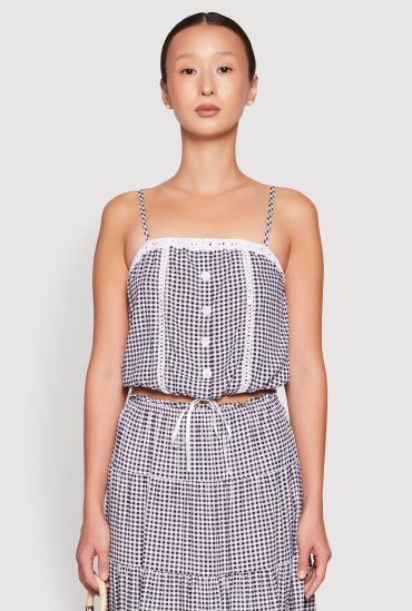 Madden Girl Gingham Drawstring Hem Cropped Cami