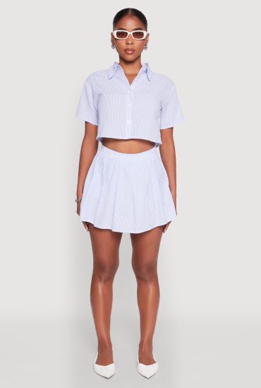 Almost Famous Striped Seersucker Pleated Skirt