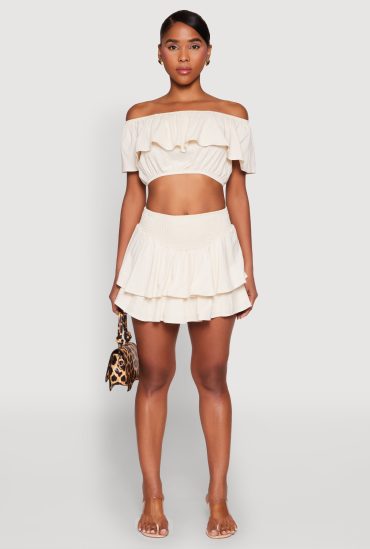 Almost Famous Smocked Waist Tiered Mini Skirt