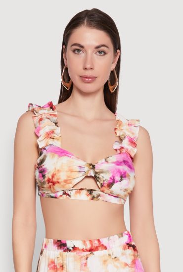 Ruffle Sleeve Floral Print Bralette