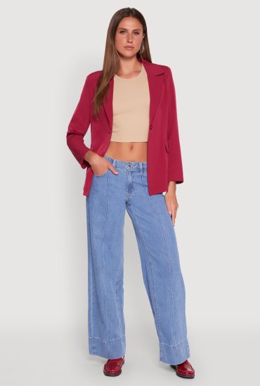 Padded Shoulder One Button Blazer