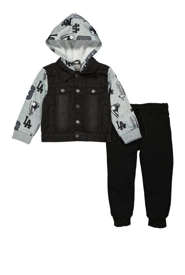 Toddler Boys Denim Hooded Jacket and Joggers