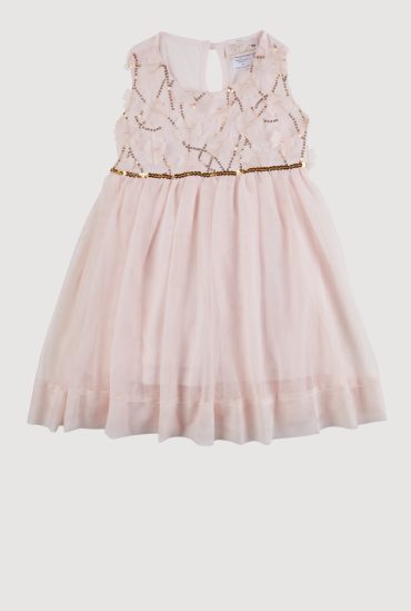 Toddler Girls Flower Applique Sequin Detail Tulle Dress