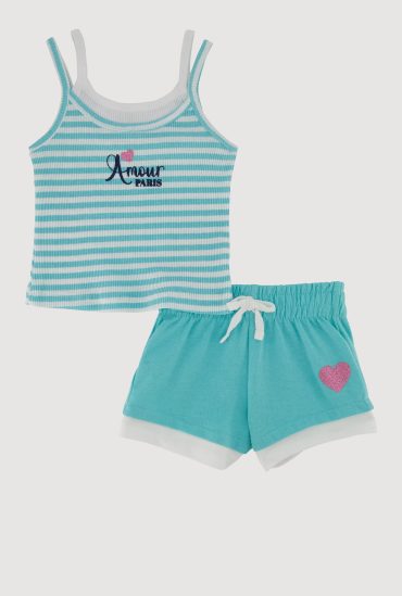Toddler Girls Striped Amour Paris Graphic Cami and Shorts