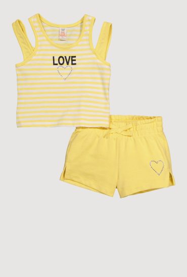 Toddler Girls Striped Love Graphic Tank Top and Shorts