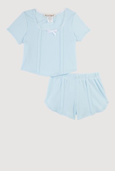 Toddler Girls Bow Detail Lace Trim Pintuck Top and Shorts