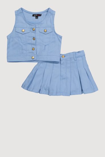 Stylish Button Front Vest and Pleated Skirt