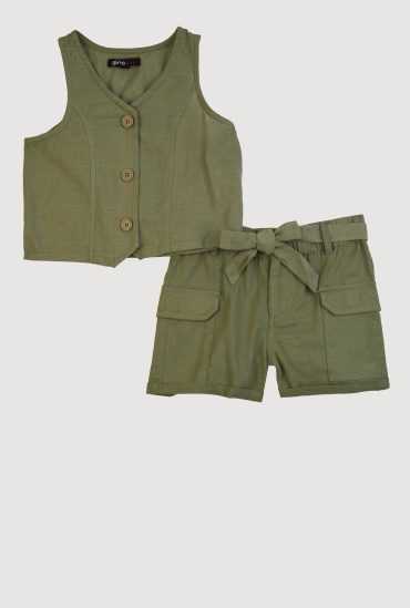Toddler Girls Vest and Velcro Cargo Pocket Shorts