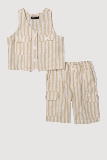 Toddler Girls Lurex Striped Vest and Cargo Bermuda Shorts