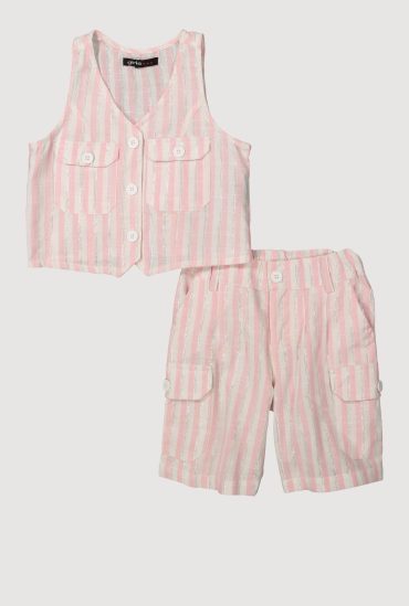 Toddler Girls Lurex Striped Vest and Cargo Bermuda Shorts