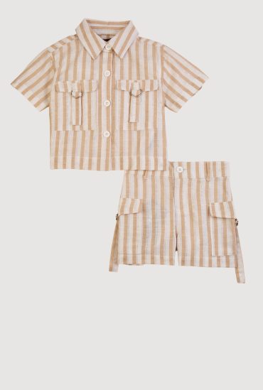 Toddler Girls Lurex Striped Shirt and Cargo Shorts