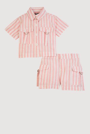 Toddler Girls Lurex Striped Shirt and Cargo Shorts
