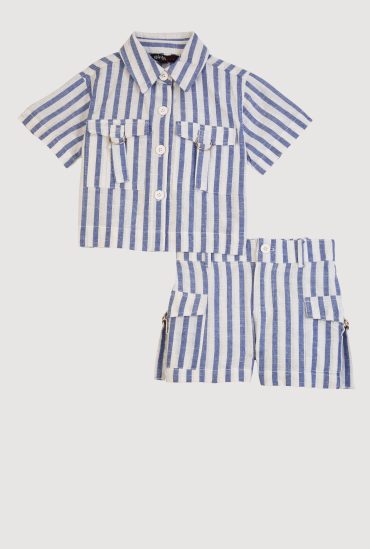 Toddler Girls Lurex Striped Shirt and Cargo Shorts