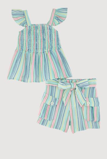 Toddler Girls Gauze Knit Ruffle Strap Top and Shorts Set