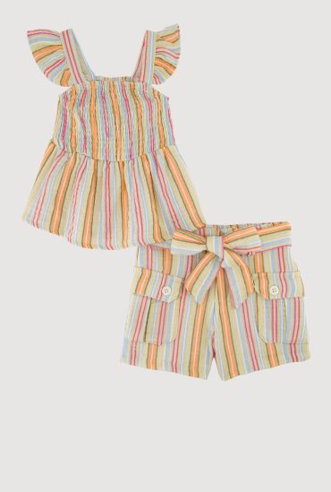 Toddler Girls Gauze Knit Ruffle Strap Top and Shorts Set