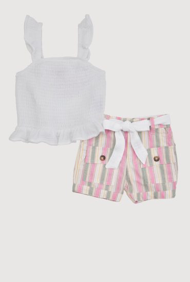 Toddler Girls Gauze Knit Peplum Top with Cargo Shorts