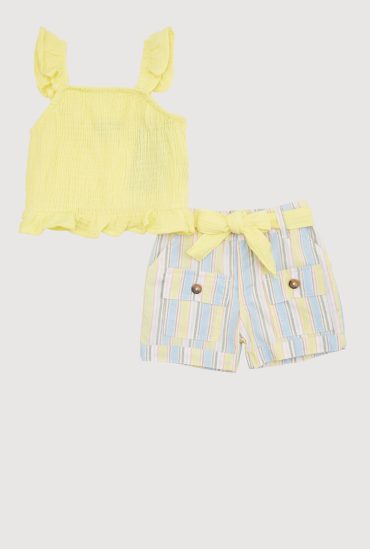 Toddler Girls Gauze Knit Peplum Top with Cargo Shorts