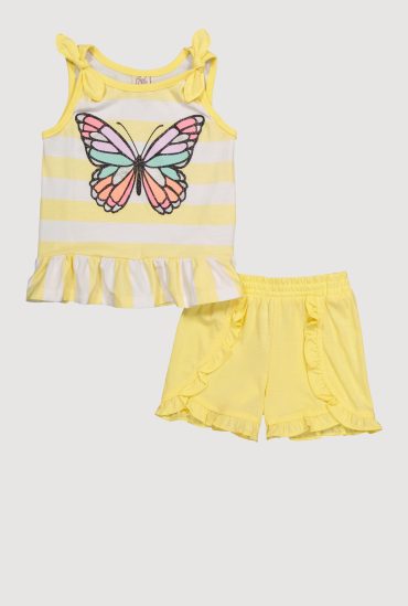 Toddler Girls Striped Glitter Butterfly Peplum Top and Ruffle Trim Shorts