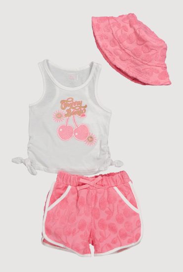 Toddler Girls Graphic Tank Top with Terry Cloth Shorts and Hat