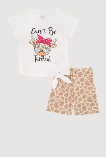 Toddler Girls Glitter Cow Graphic Tee and Biker Shorts