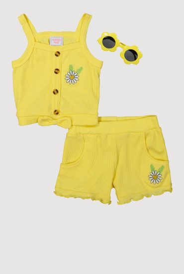 Toddler Girls Daisy Detail Tank Top and Shorts with Sunglasses
