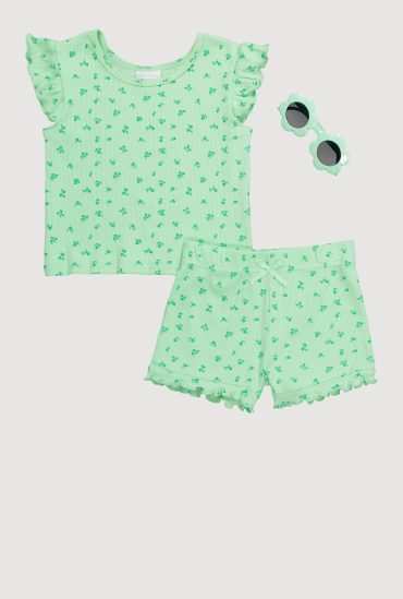 Toddler Girls Ditsy Print Top and Shorts with Sunglasses