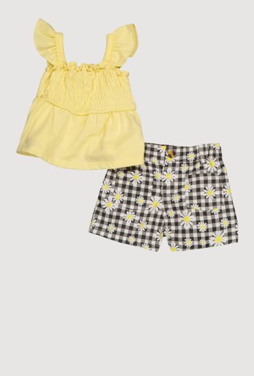 Toddler Girls Smocked Top and Daisy Gingham Shorts