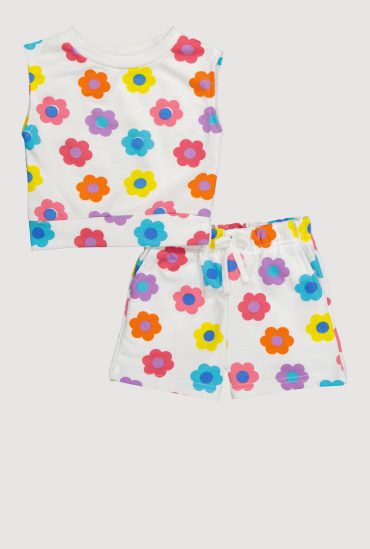 Toddler Girls Flower Print Sleeveless Top and Sweatshorts Set