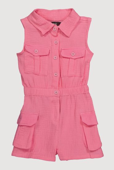 Toddler Girls Gauze Knit Button Front Utility Romper