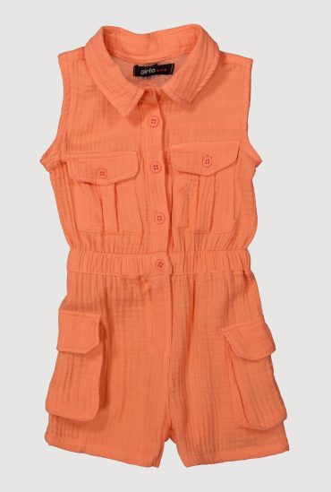 Toddler Girls Gauze Knit Button Front Utility Romper