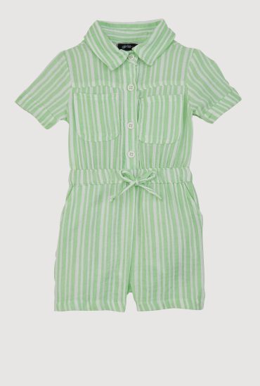 Toddlers Girls Gauze Knit Striped Romper