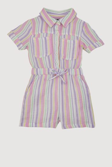 Toddlers Girls Gauze Knit Striped Romper