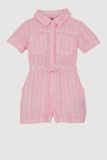 Toddlers Girls Gauze Knit Striped Romper