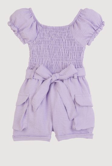 Toddler Girls Airy Smocked Cargo Pocket Romper