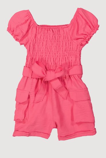 Toddler Girls Airy Smocked Cargo Pocket Romper