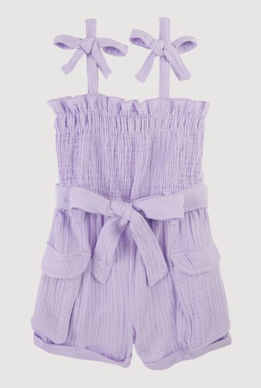 Toddler Girls Gauze Knit Bow Strap Tie Waist Romper