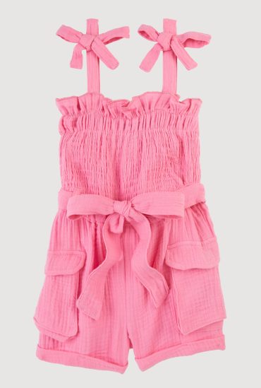 Toddler Girls Gauze Knit Bow Strap Tie Waist Romper