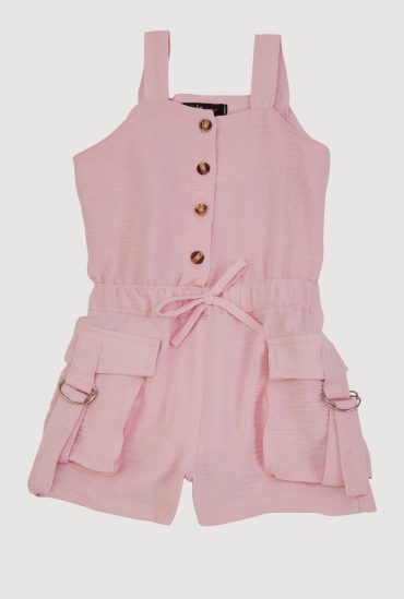 Toddler Girls Airy Button Front Utility Romper