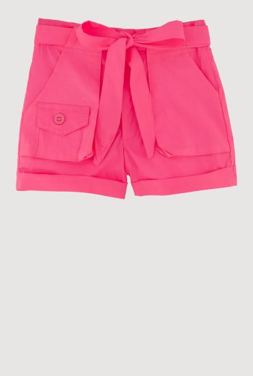 Toddler Girls High Waisted Poplin Shorts with Tie Waist Belt
