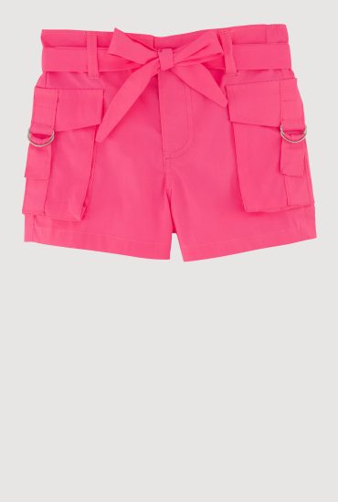 Toddler Girls Stylish Cargo Shorts with Tie Waist Belt