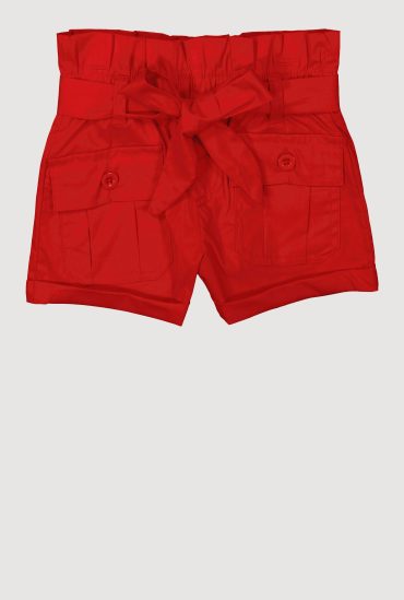 Toddler Girls Trendy Paper Bag Waist Cargo Shorts with Tie Waist Belt
