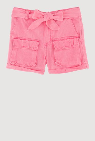 Toddler Girls Trendy Denim Cargo Shorts with Tie Waist Belt