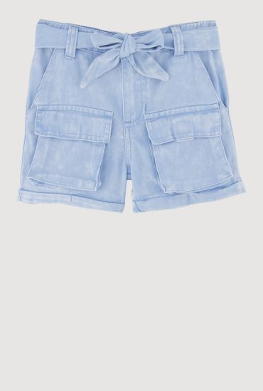 Toddler Girls Trendy Denim Cargo Shorts with Tie Waist Belt